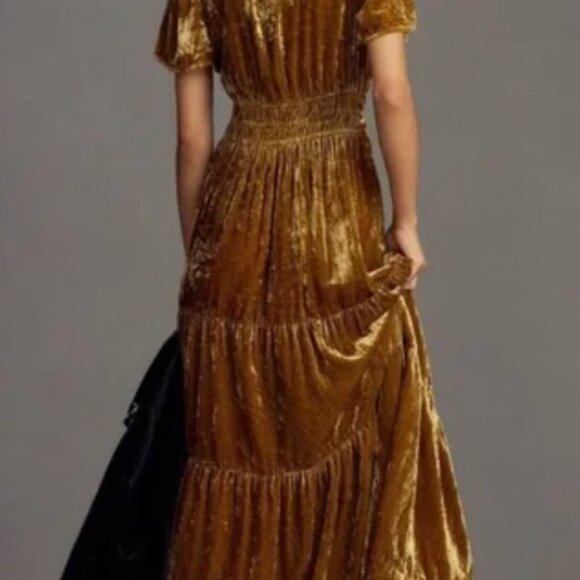 Anthropologie The Somerset Maxi Dress: Velvet Edition Gold - NWOT - Picture 2 of 7